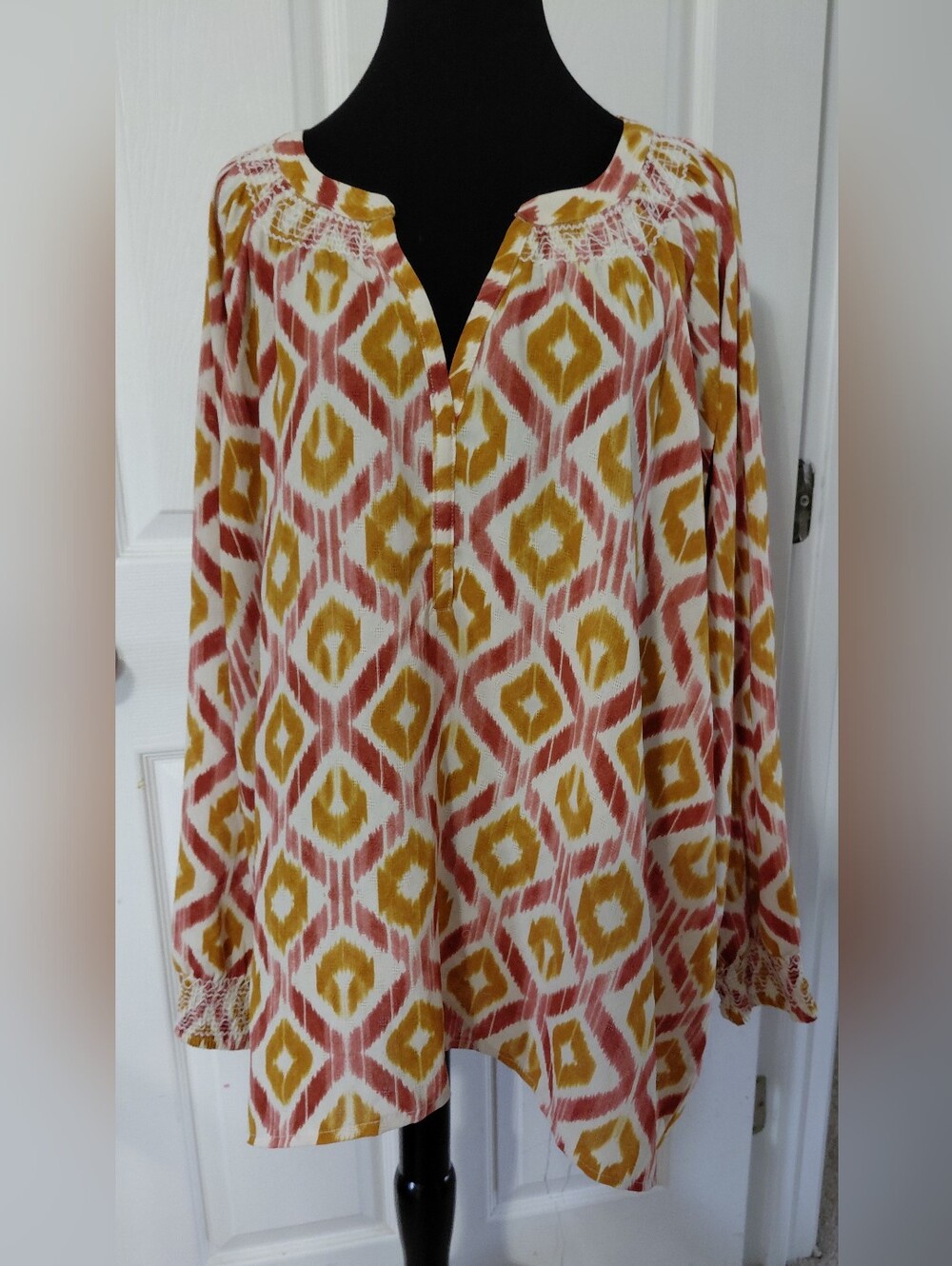 Wonderly Mustard & Rust Ikat Peasant Tunic